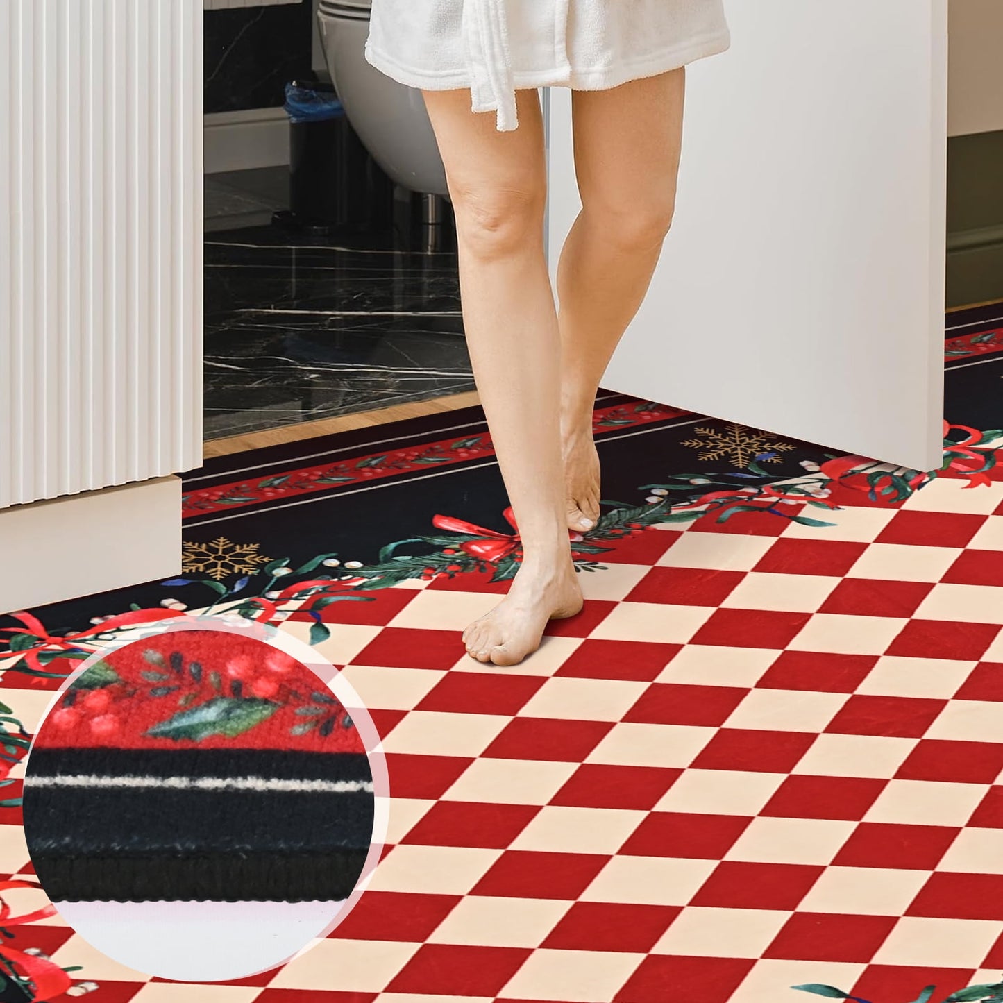 BLEUM CADE Christmas 5'x7' Area Rugs for Living Room, Washable Rugs for Bedroom Dinning Room,Red Checkered Rug Ultra Soft Non Slip Durable Large Carpet Home Decor