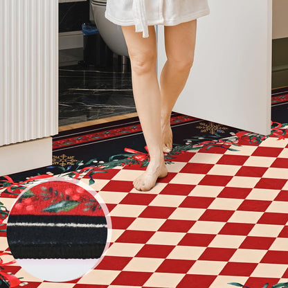BLEUM CADE Christmas 5'x7' Area Rugs for Living Room, Washable Rugs for Bedroom Dinning Room,Red Checkered Rug Ultra Soft Non Slip Durable Large Carpet Home Decor