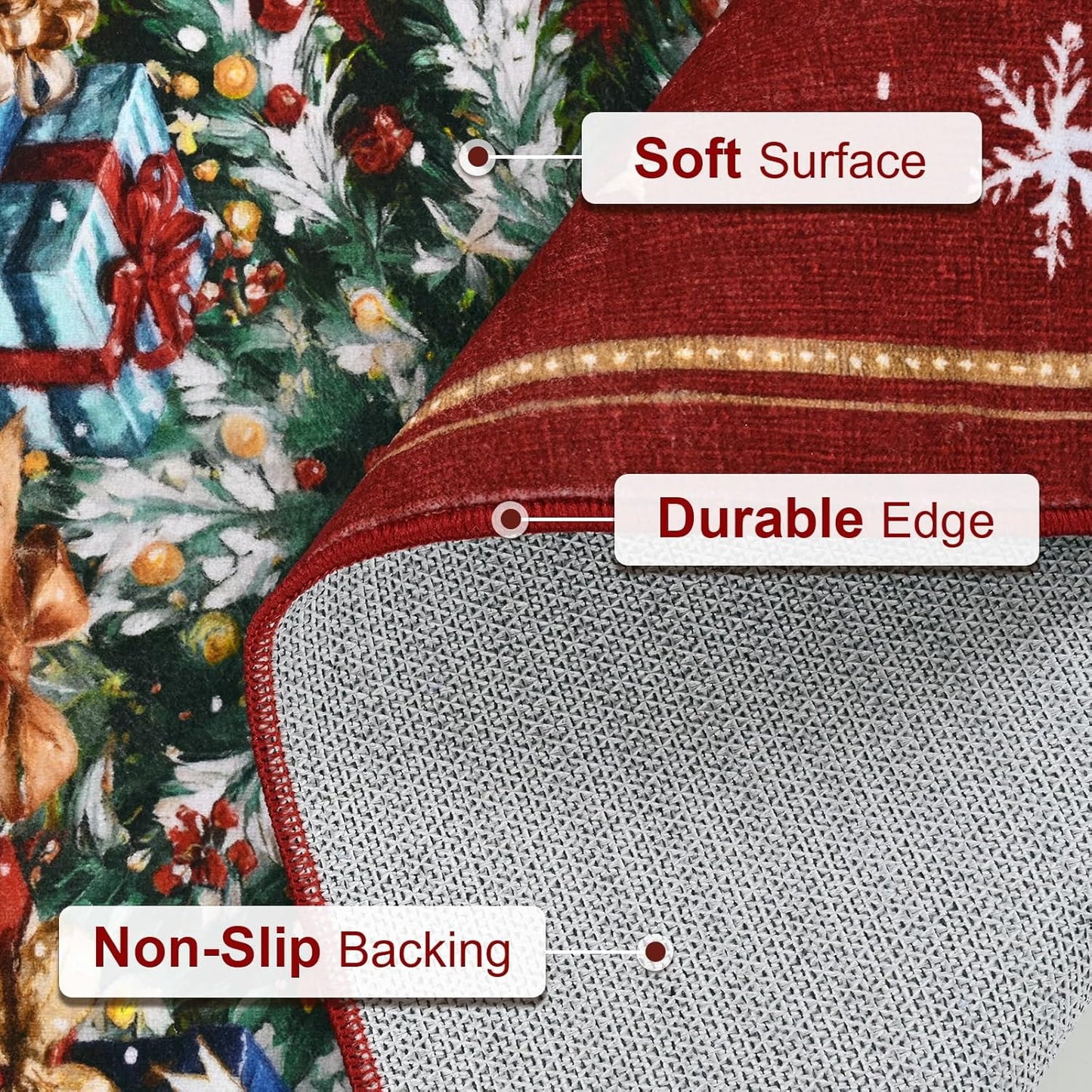 BLEUM CADE Christmas Tree Rug 3x5 Washable Rugs Non Slip,Xmas Red Area Rug for Living Room, Soft Faux Wool Large Entryway Rugs for Christmas Decorations