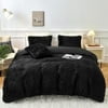BLEUM CADE Luxury Fluffy Fuzzy Queen Bedding Comforter Set?4 Pieces Shaggy Duvet Cover Set?Furry Plush Velvet Comforter Cover with Zip Closure?Queen?Light Grey