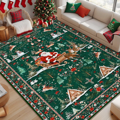 Bleum Cade Christmas Rugs for Living Room 5x7 Area Rug,Christmas Santa Washable Rugs for Bedroom,Soft Faux Wool Non Slip Bedroom Rugs,Winter Green Large Carpet for Dining Room,Christmas Decorations