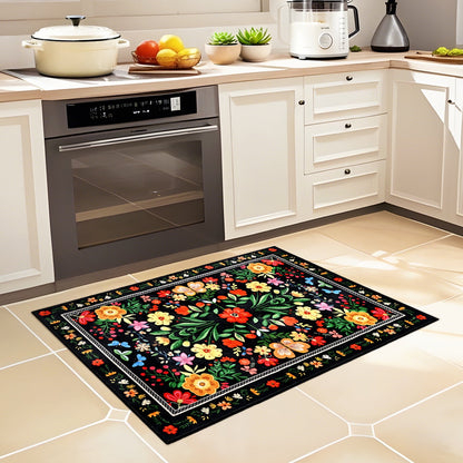 Bleum Cade Area Rugs for Doormat 2X3,Spring Boho Floral Rug, Machine Washable Non Slip Welcome Mat, Low Pile Carpet for Entryway, Kitchen, Front Door Indoor Entrance,Black