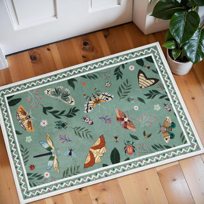 Bleum Cade Boho Floral Area Rugs 2x3 Door Mat Entryway Rug,Machine Washable Foldable Non Slip Outdoor Indoor Welcome Mat,Green