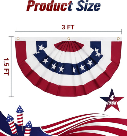 1.5x3 Ft American Flag Bunting Flags Outdoor, 6 Pack Patriotic Bunting Outdoor Red White and Blue Bunting, USA Pleated Fan Flag Half Fan Banner for Outside Home 4th of July Decorations