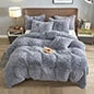 BLEUM CADE Luxury Fluffy Fuzzy Queen Bedding Comforter Set?4 Pieces Shaggy Duvet Cover Set?Furry Plush Velvet Comforter Cover with Zip Closure?Queen?Light Grey