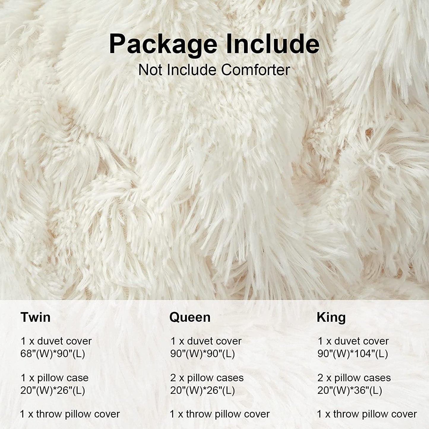 BLEUM CADE Luxury Fluffy Fuzzy King Bedding Comforter Set,4 Pieces Soft Shaggy Duvet Cover Set,Furry Plush Velvet Comforter Cover with Zip Closure,King,Creamy-White