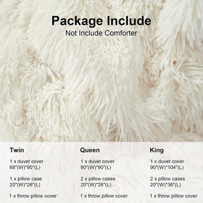 BLEUM CADE Luxury Fluffy Fuzzy King Bedding Comforter Set,4 Pieces Soft Shaggy Duvet Cover Set,Furry Plush Velvet Comforter Cover with Zip Closure,King,Creamy-White