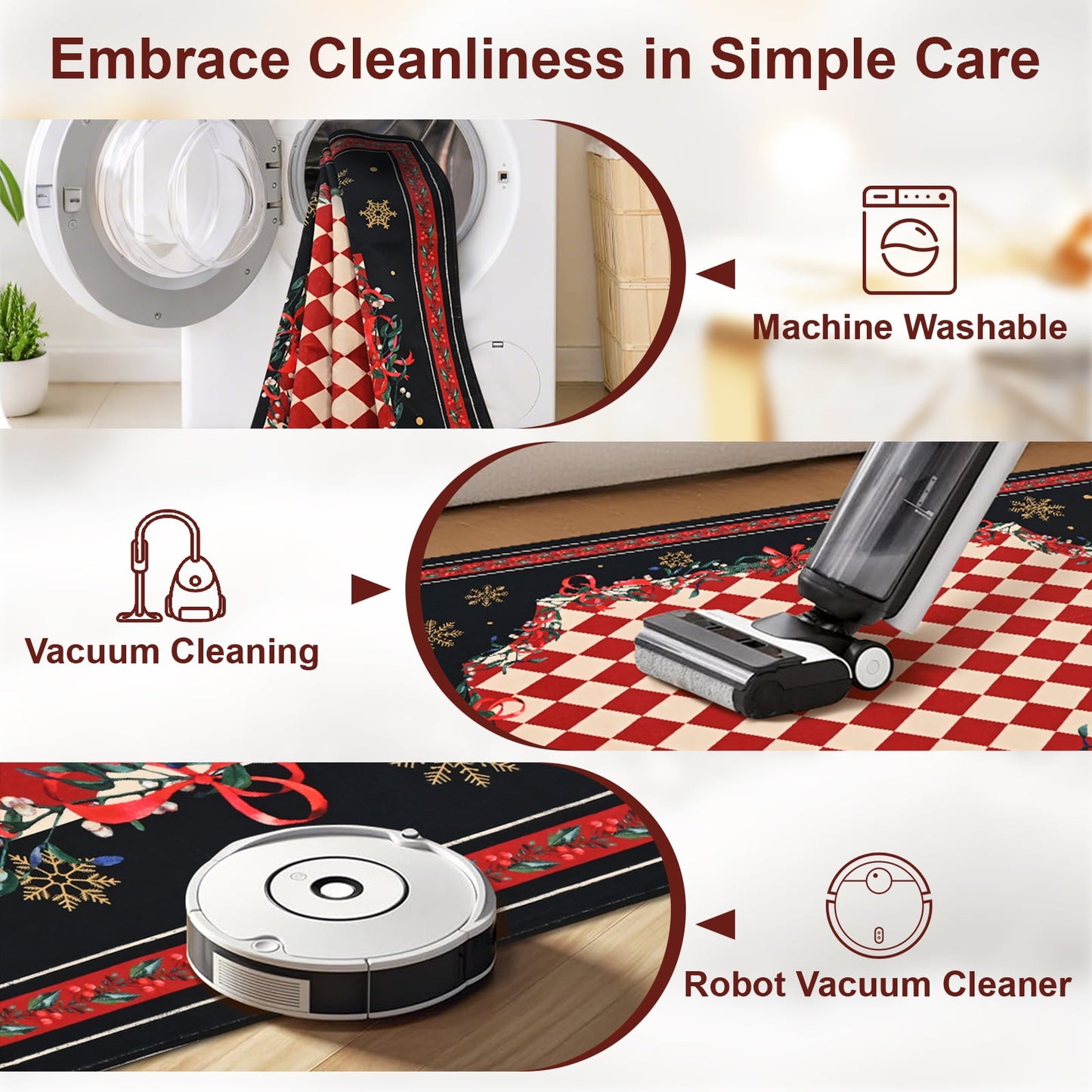 BLEUM CADE Christmas 5'x7' Area Rugs for Living Room, Washable Rugs for Bedroom Dinning Room,Red Checkered Rug Ultra Soft Non Slip Durable Large Carpet Home Decor