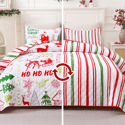 BLEUM CADE Christmas Quilt Sets Queen Size, 3 Pieces Christmas Tree Snowman Bedspread Coverlet Sets,Reversible Lightweight Xmas Coverlet Bedding Quilts Set(1 Quilt, 2 Pillow Shams)