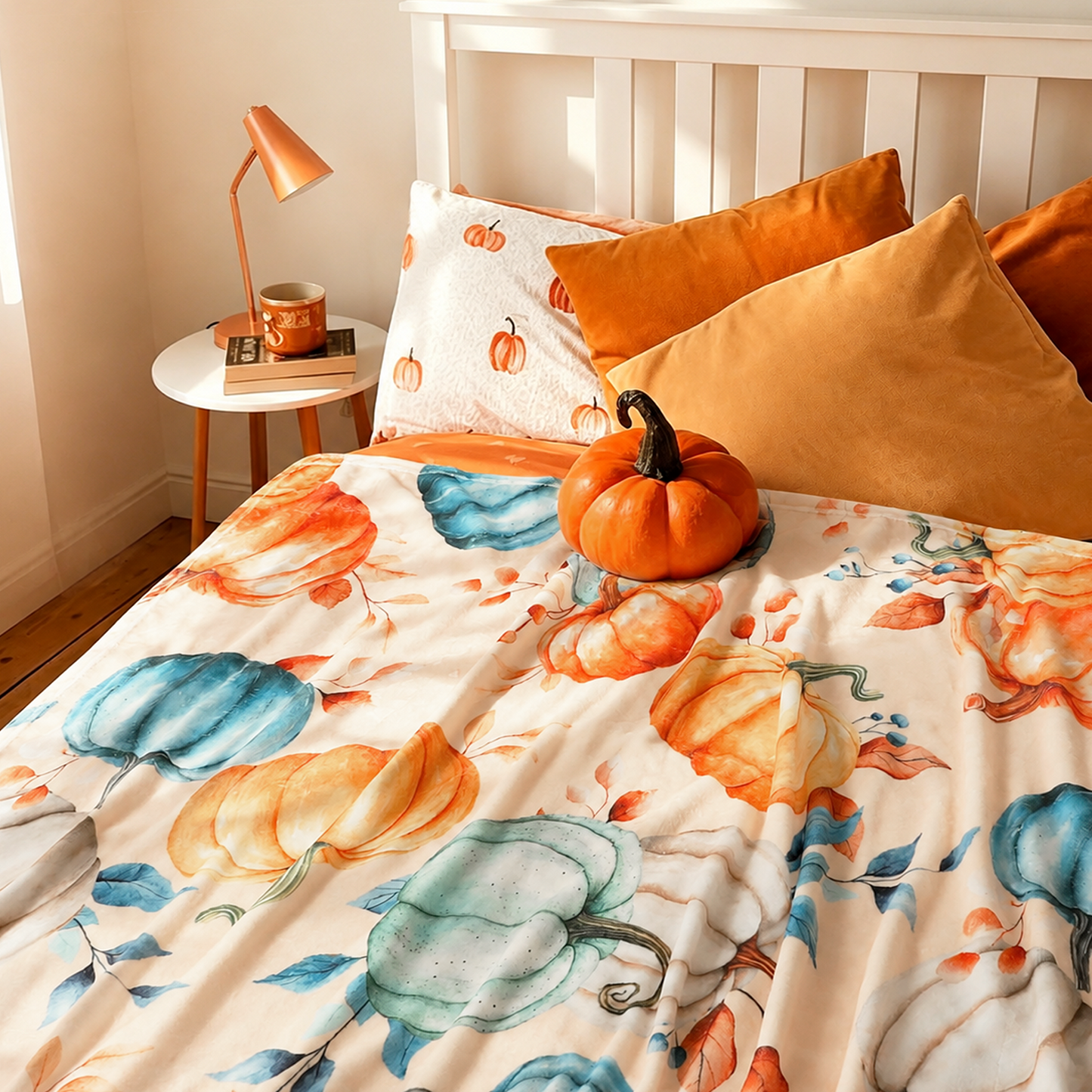 Bleum Cade Fall Throw Blanket,Pumpkin Maple Leaves Flannel Blanket,Super Soft Autumn Harvest Cozy Throw Blankets for Couch Bed Sofa Fall Home Decor(Brown,50"x 60")