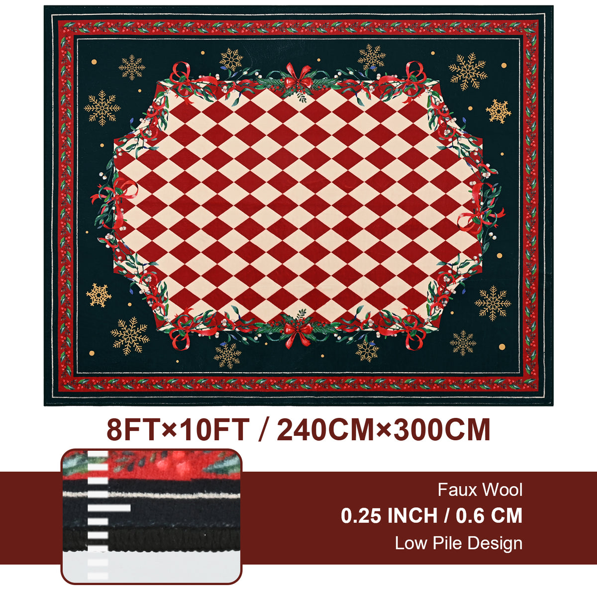 BLEUM CADE 8'x10' Christmas Area Rugs for Living Room, Washable Rugs for Bedroom Dinning Room,Red Checkered Rug Ultra Soft Non Slip Durable Large Carpet Home Decor