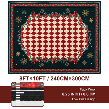 BLEUM CADE 8'x10' Christmas Area Rugs for Living Room, Washable Rugs for Bedroom Dinning Room,Red Checkered Rug Ultra Soft Non Slip Durable Large Carpet Home Decor