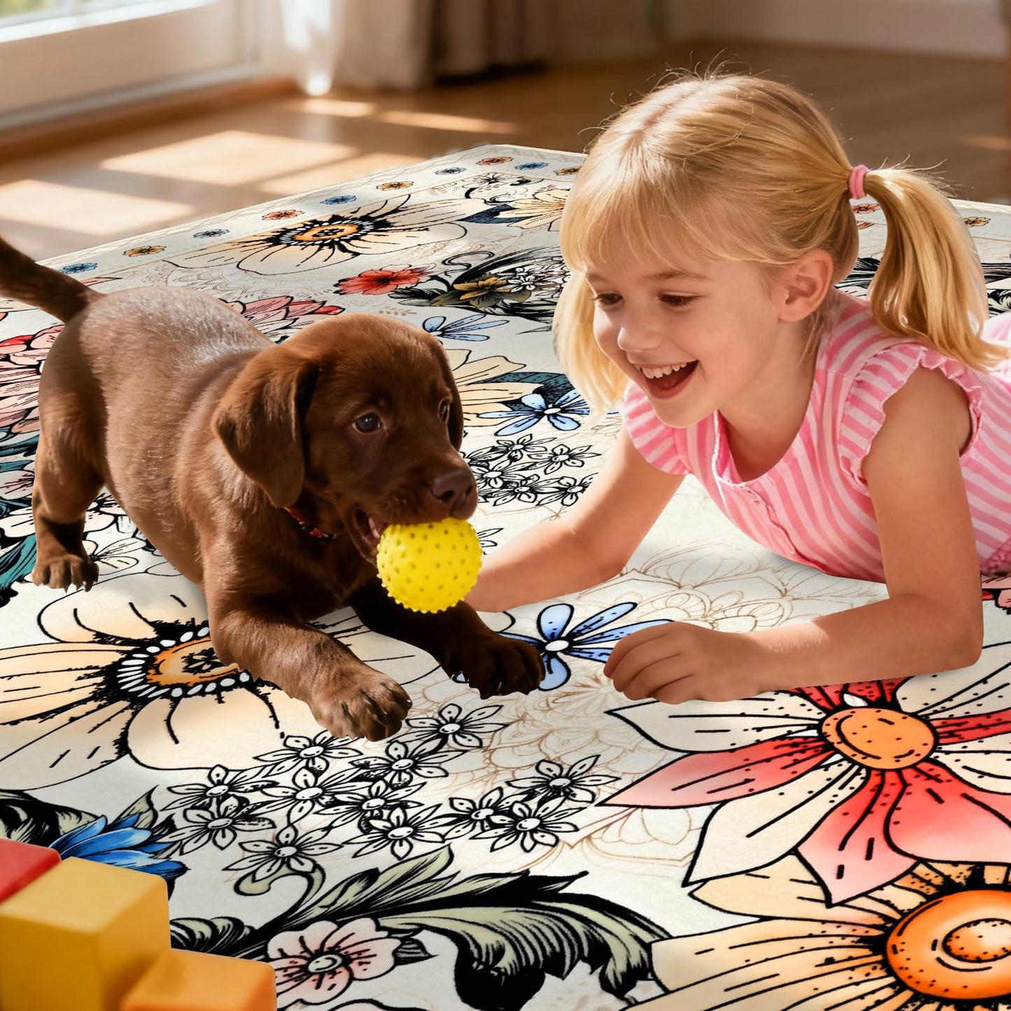 Bleum Cade Floral Area Rugs for Living Room 8x10, Boho Washable Rug, Soft Low Pile Faux Wool Non Slip Indoor Rug Carpet for Bedroom, Dining Room,White