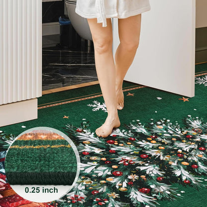 BLEUM CADE Christmas Tree Rug 3x5 Washable Rugs Non Slip,Xmas Green Area Rug for Living Room, Soft Faux Wool Large Entryway Rugs for Christmas Decorations