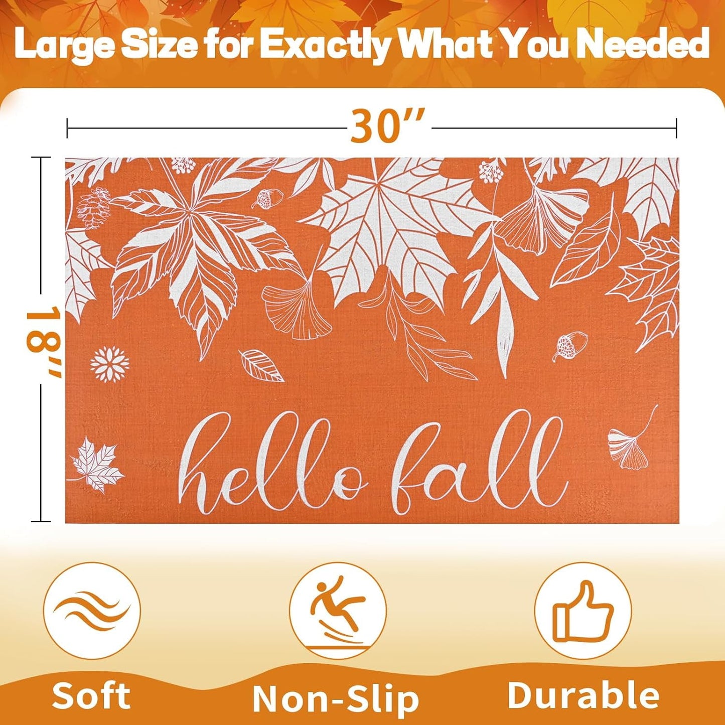 BLEUM CADE Fall Welcome Mats Doormat Outdoor, Thanksgiving Non Slip Low Profile Entrance Mat for Outside Patio,18 x 30 inches