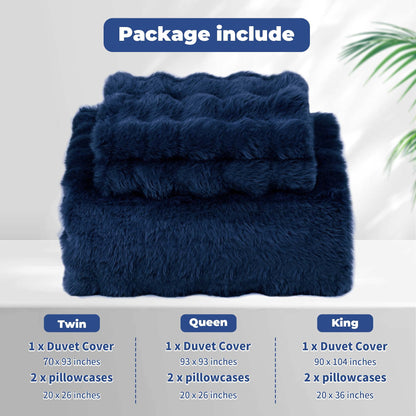 BLEUM CADE Fluffy Duvet Cover Set Twin Size,3 Pieces Soft Shaggy Rabbit Fluff Plush Bedding Comforter Cover Set with 2 Pillowcases,Navy Blue