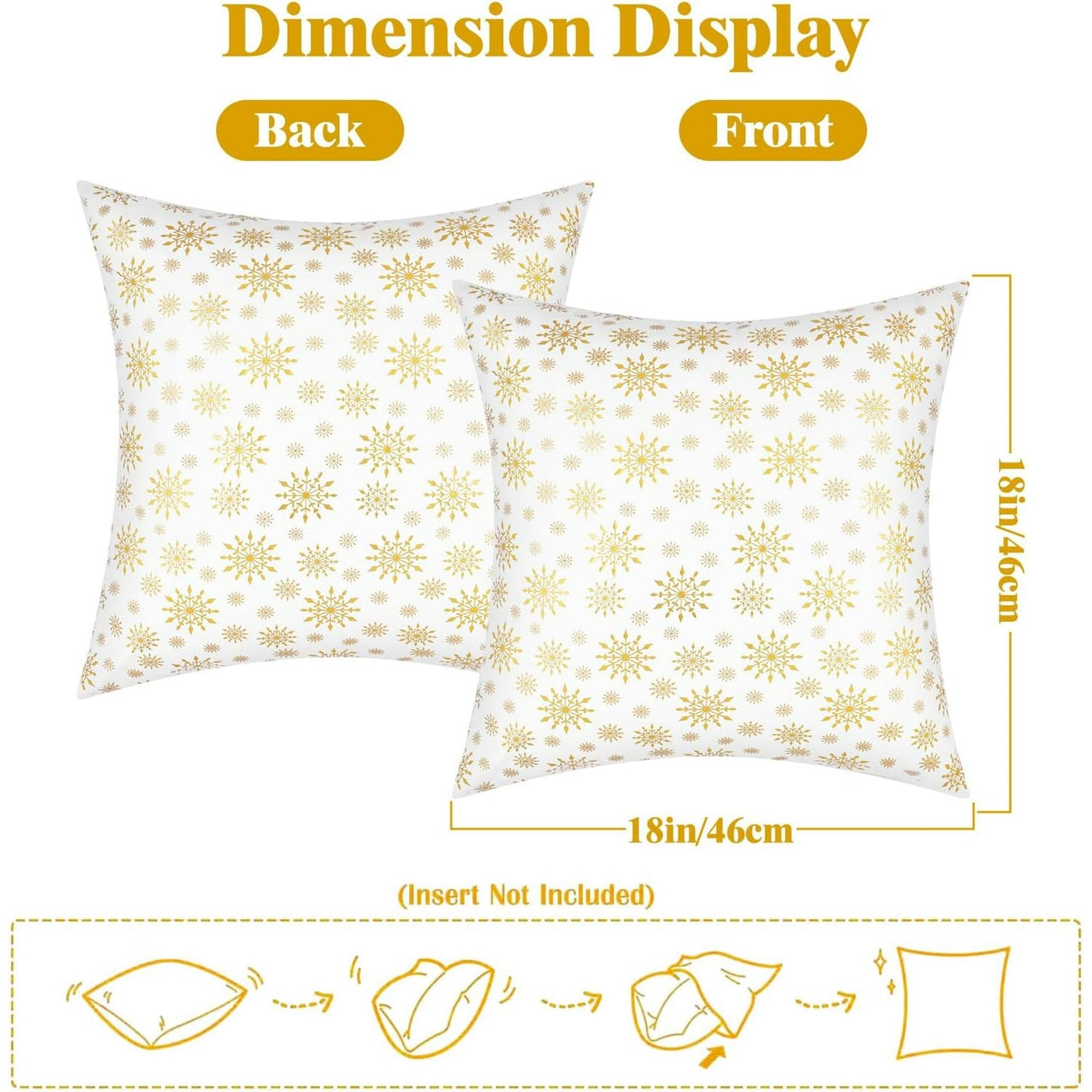 BLEUM CADE 18 x 18 inch Christmas Pillow Covers Set of 2,Gold Glitter Printed Snowflake Xmas Pillows for Sofa Couch,Soft Velvet Christmas Decor Pillowcases
