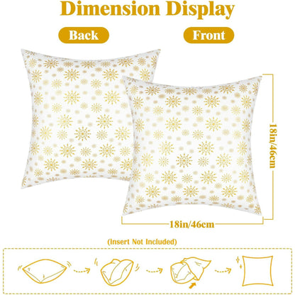 BLEUM CADE 18 x 18 inch Christmas Pillow Covers Set of 2,Gold Glitter Printed Snowflake Xmas Pillows for Sofa Couch,Soft Velvet Christmas Decor Pillowcases
