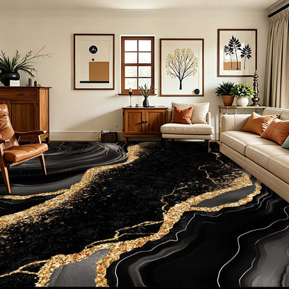 Bleum Cade 9'x12' Area Rugs for Living Room, Washable Rugs Modern Rugs for Bedroom Dinning Room,Marble Abstract Rug Ultra Soft Non Slip Durable Large Carpet Home Decor, Black Gold