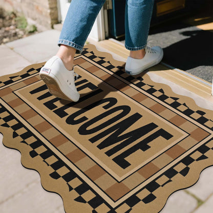 Bleum Cade Welcome Mat Non-Slip Low Profile Front Door Mat for Outdoor Indoor,Muddy Dirt Resist Stain Fade Door Mat for Outside Patio Porch,Brown (18"x30",Welcome)