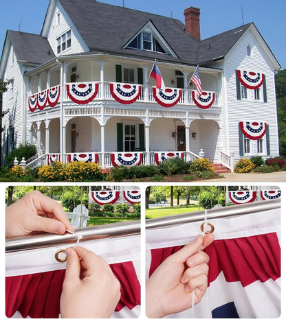 1.5 x 3 Ft American Flag Bunting Flags Outdoor, 4 Pack Patriotic Bunting Outdoor Red White and Blue Bunting, USA Pleated Fan Flag Half Fan Banner for Outside Home 4th of July Decorations