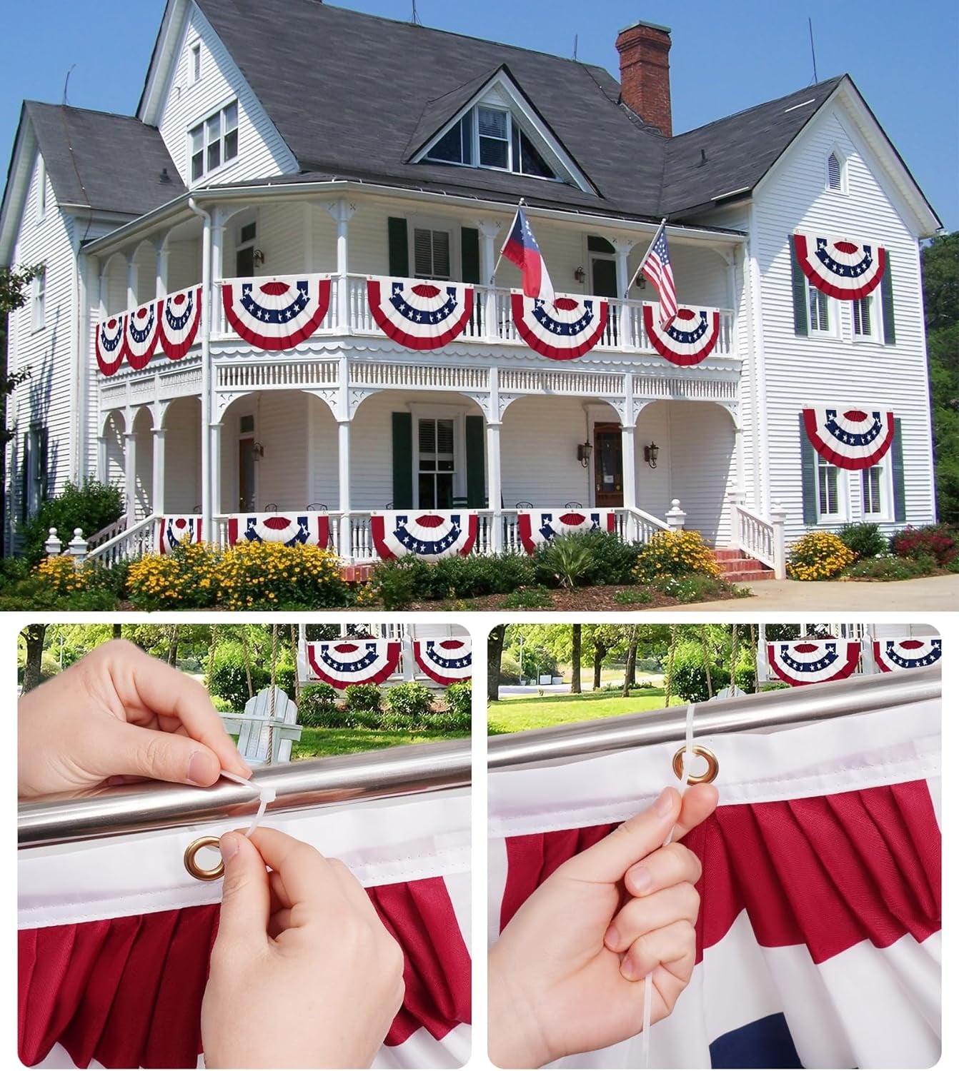 1.5x3 Ft American Flag Bunting Flags Outdoor, 10 Pack Patriotic Bunting Outdoor Red White and Blue Bunting, USA Pleated Fan Flag Half Fan Banner for Outside Home 4th of July Decorations