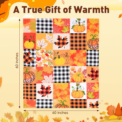 BLEUM CADE Fall Throw Blanket,Pumpkin Maple Leaves Plaid Blanket,Super Soft Flannel Throw Blankets for Bed Couch Sofa 50"x60"