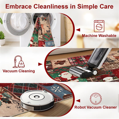 BLEUM CADE Christmas 3x5 Area Rugs for Living Room,Santa Claus Spliced Pattern Low Pile Washable Non Slip Rug Carpet Xmas Decor