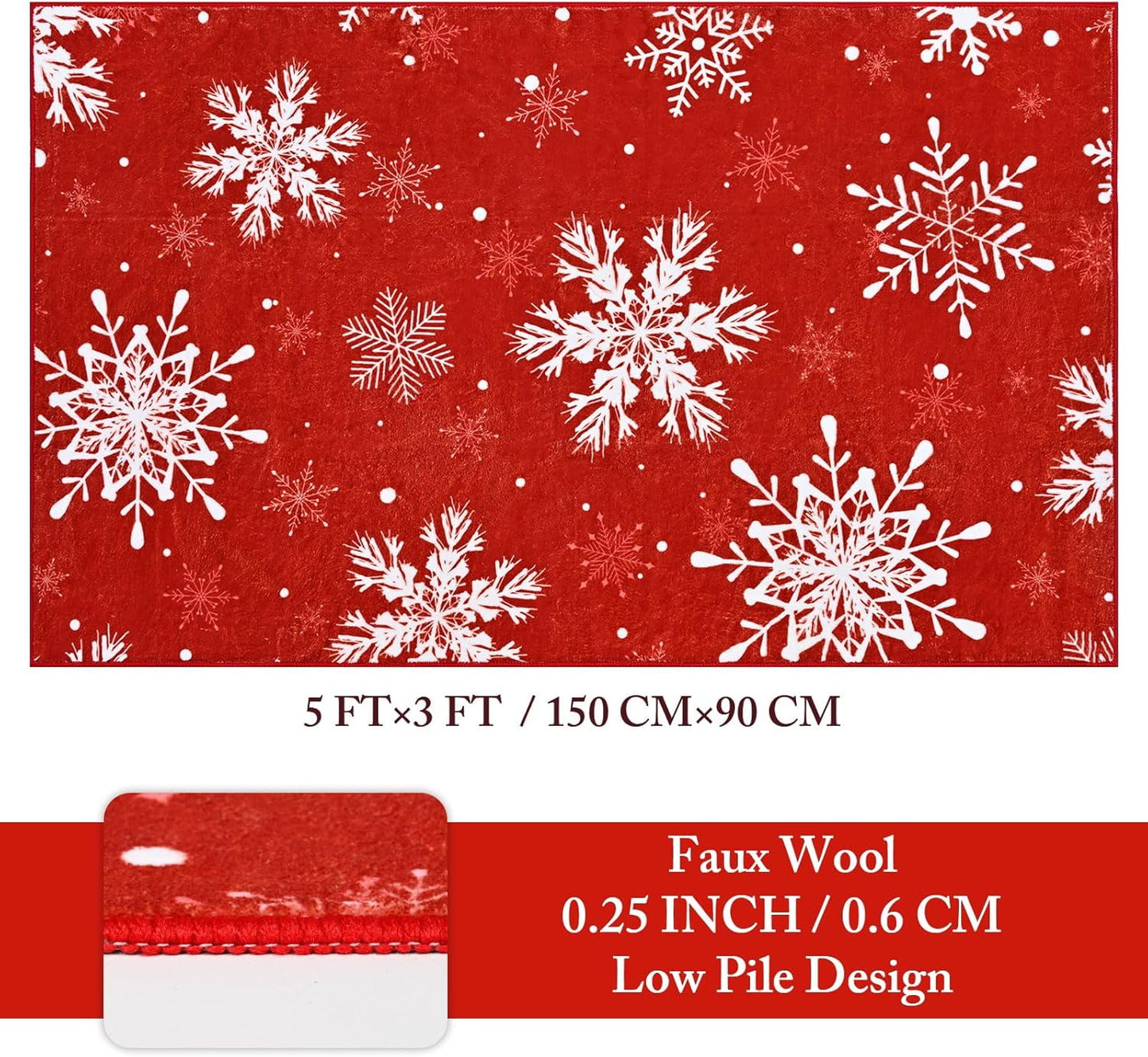 BLEUM CADE Christmas Snowflake Red Area Mat，8x10 ft