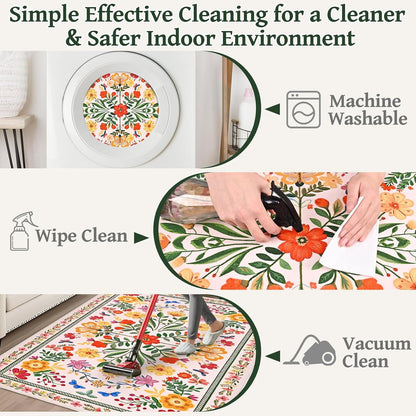Bleum Cade 5'x7' Area Rugs for Living Room, Boho Floral Rug Ultra Soft Washable Rugs for Bedroom, Anti Slip Durable Carpet Home Decor for Dining Room,Beige