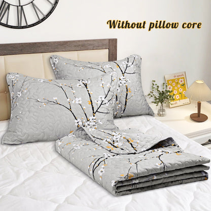 Bluem Cade Flower Quilt Set Twin Size,Lightweight 3 Pieces Gray Quilts Bedspread,Reversible Quilt Coverlets for All Season