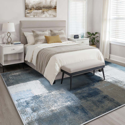 Bleum Cade Modern Abstract Area Rug 5x7,Large Rugs for Living Room, Machine Washable Rug Indoor Rugs for Bedroom, Non-Slip Low-Pile Soft Carpet for Bedroom, Dining Room Office,Blue