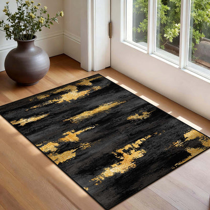 Bleum Cade Doormat Modern Area Rug 2'x3',Machine Washable Entryway Rug,Non-Slip Soft Faux Wool Indoor Door Mat,Small Throw Rugs for Kitchen,Entryway Bedroom,Kitchen,Black Gold