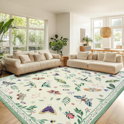 Bleum Cade 8'x10' Boho Area Rugs for Living Room, Machine Washable Foldable Indoor Rugs Carpet, Soft Lightweight Non Slip Large Rug for Bedroom Dining Room,Beige