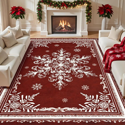 BLEUM CADE Christmas Snowflake Area Rugs 8'x10' for Living Room, Washable Rugs for Bedroom Dinning Room,Ultra Soft Non Slip Durable Large Carpet Christmas Decorations,Red