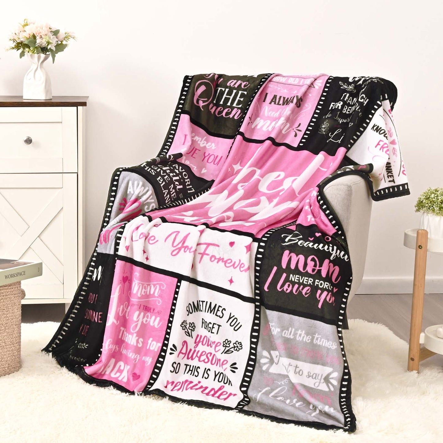 BLEUM CADE Gifts for Mom Birthday Mother's Day Blanket,Gifts From Daughter Son,Soft Flannel Throw Blanket Presents for Mother,Pink,50" x 60"