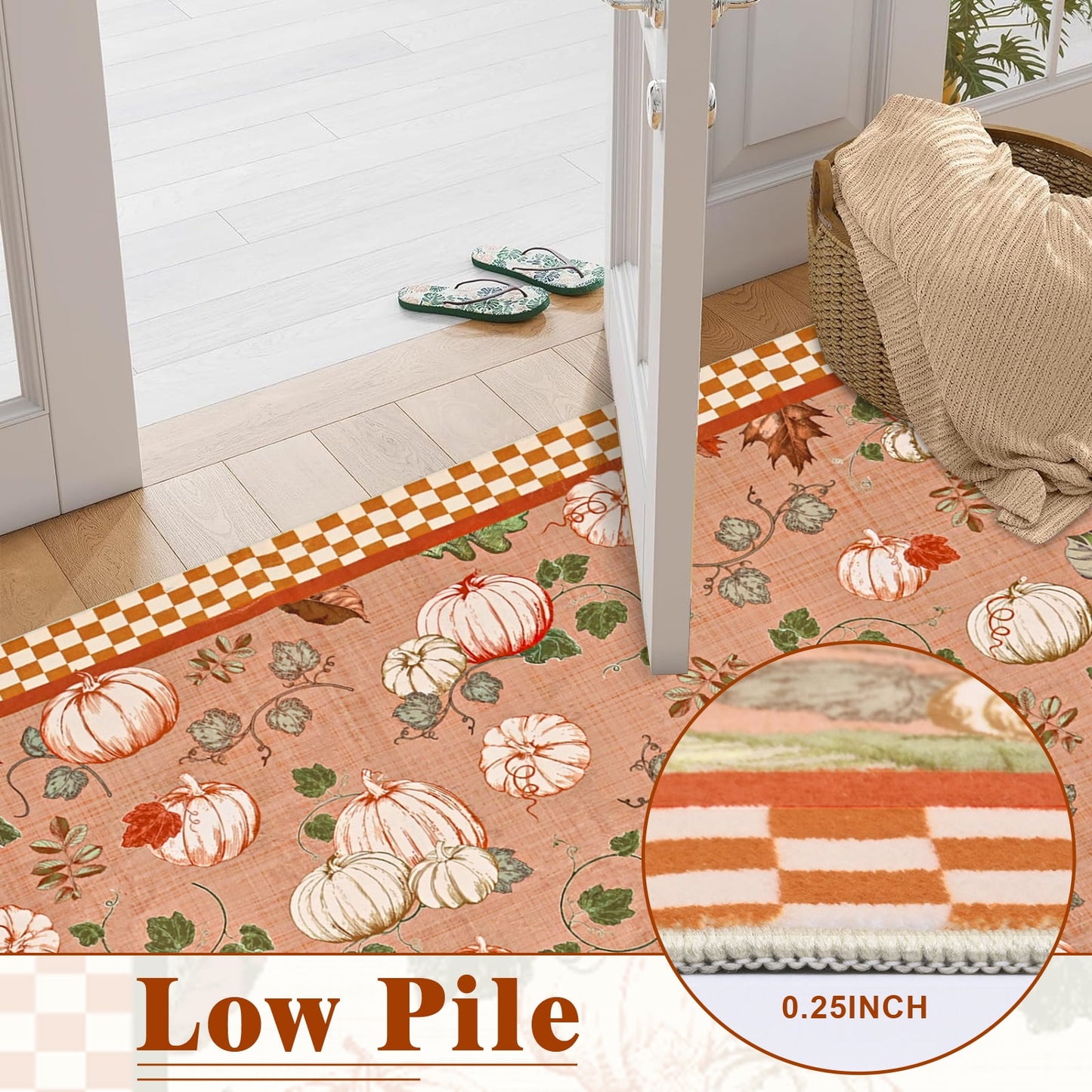 Bleum Cade Fall Area Rugs 2x3 Entryway Rug,Non Slip Washable Door Mat Outdoor Indoor Pumpkins Welcome Mat for Entrance,Orange