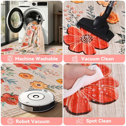 Bleum Cade 2x3 Small Area Rugs for Entryway, Boho Floral Washable Rug, Non Slip Door Mat Indoor Ourdoor, Soft Faux Wool Low-Pile Welcome Door Mat for Hallway Laundry