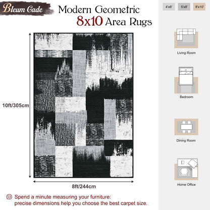 Bleum Cade 8x10 Abstract Area Rugs for Living Room, Patchwork Modern Geometric Rug Non Slip, Washable Soft Bedroom Rug Stain Resistant, Indoor Rugs Low Pile Carpet for Dining Room,Grey