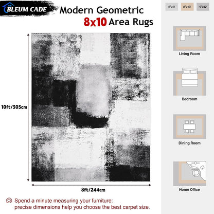 Bleum Cade 8x10 Large Area Rugs for Living Room, Modern Abstract Washable Rugs Non Slip, Bedroom Rug Soft Stain Resistant, Indoor Rugs Low Pile Carpet for Dining Room,Black