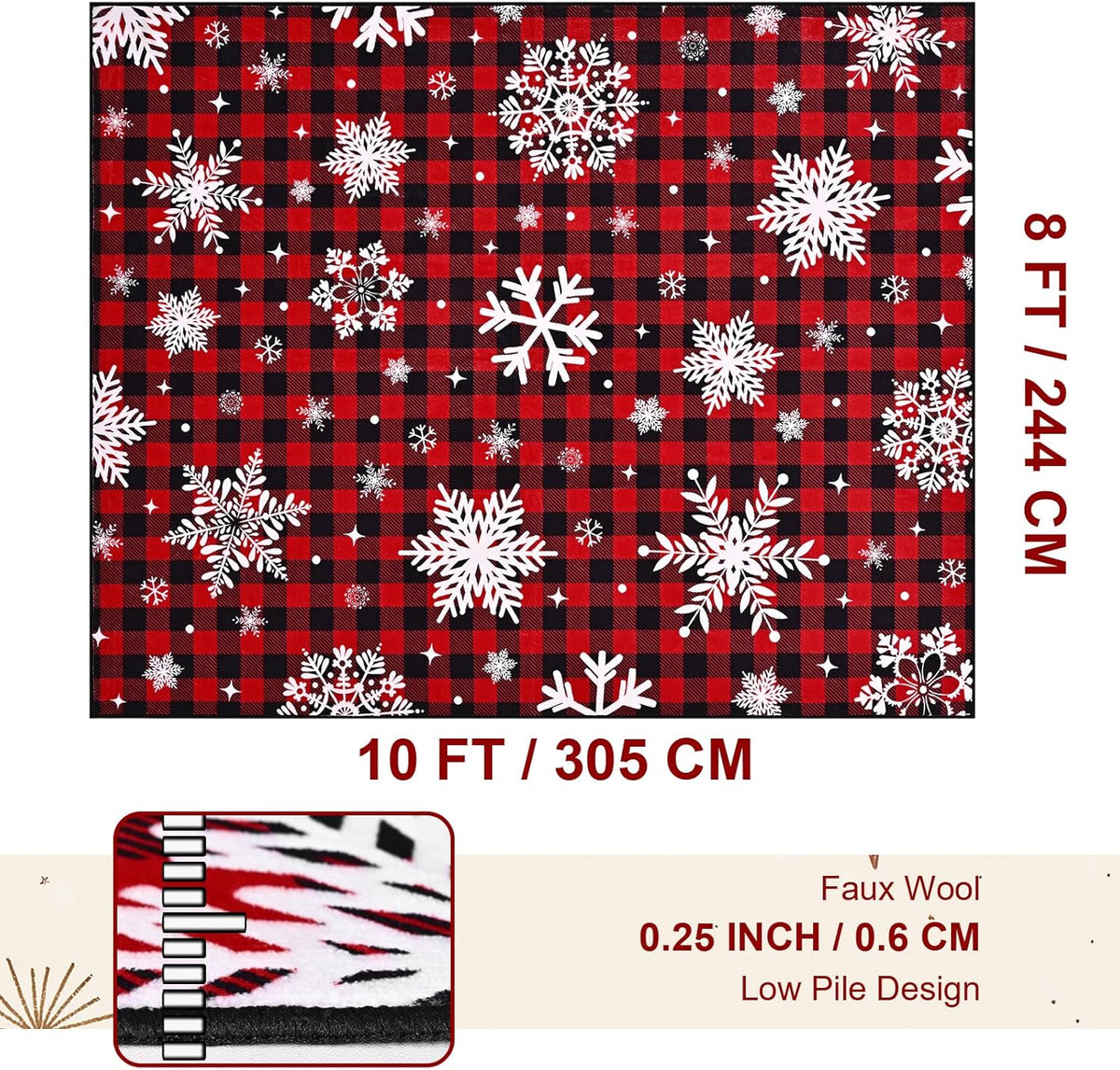 Bleum Cade 8'x10' Christmas Snowflake Area Rugs for Living Room, Washable Rugs for Bedroom Dinning Room,Red Buffalo Plaid Rug Ultra Soft Non Slip Durable Large Carpet Home Decor