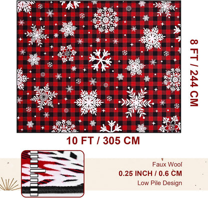 Bleum Cade 8'x10' Christmas Snowflake Area Rugs for Living Room, Washable Rugs for Bedroom Dinning Room,Red Buffalo Plaid Rug Ultra Soft Non Slip Durable Large Carpet Home Decor