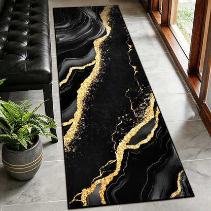 Bleum Cade 2x6 Runner Rugs for Hallways Kitchen Modern Abstract Washable Rug Soft Non Slip Black Gold Marble Indoor Carpet for Laundry Entryway Bedroom Bathroom