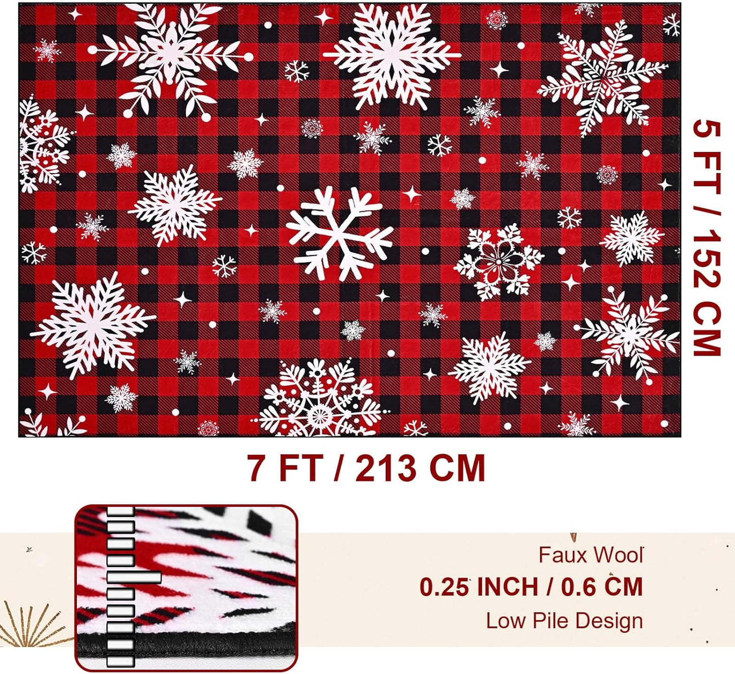 Bleum Cade Christmas Snowflake 5'x7' Area Rugs for Living Room, Washable Rugs for Bedroom Dinning Room,Red Buffalo Plaid Rug Ultra Soft Non Slip Durable Large Carpet Home Decor