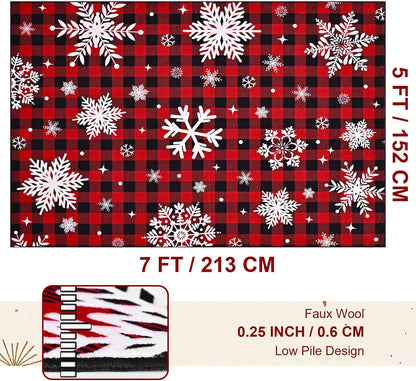 Bleum Cade Christmas Snowflake 5'x7' Area Rugs for Living Room, Washable Rugs for Bedroom Dinning Room,Red Buffalo Plaid Rug Ultra Soft Non Slip Durable Large Carpet Home Decor