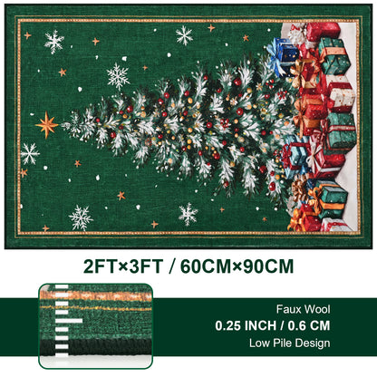 BLEUM CADE Christmas Tree Area Rugs 2x3 Door Mat, Non Slip Washable Entryway Rug Outdoor Indoor Welcome Mat for Entrance,Green