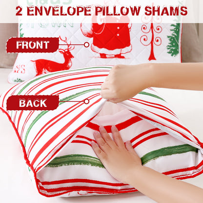 BLEUM CADE Christmas Quilt Sets Queen Size, 3 Pieces Christmas Tree Snowman Bedspread Coverlet Sets,Reversible Lightweight Xmas Coverlet Bedding Quilts Set(1 Quilt, 2 Pillow Shams)