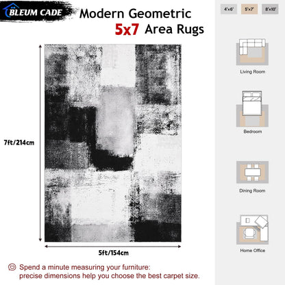 Bleum Cade 5x7 Abstract Area Rugs for Living Room, Modern Washable Rugs Non Slip Dining Room Rug, Soft Low Pile Bedroom Rug, Stain Resistant Indoor Rugs Carpet,Black
