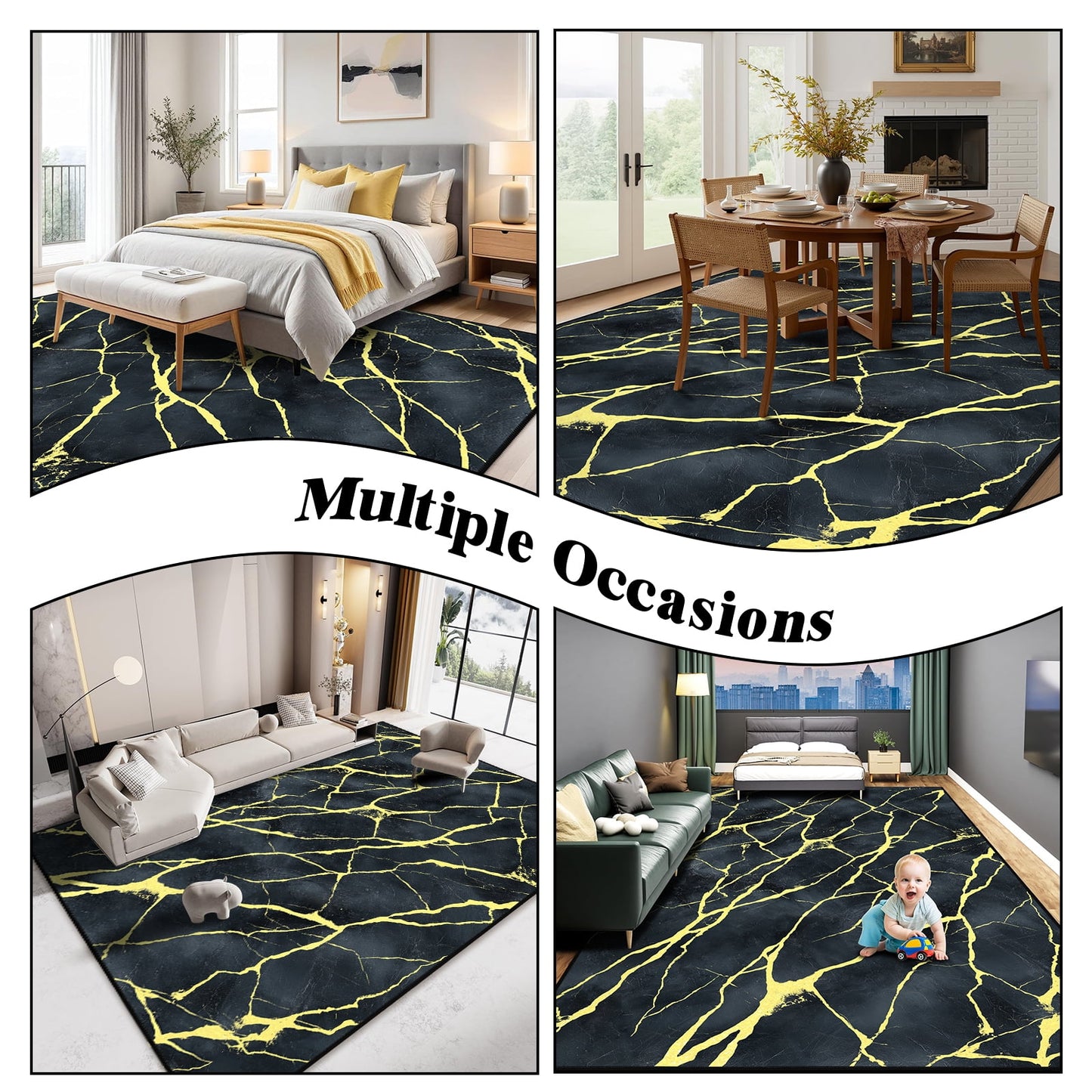 Bleum Cade Area Rugs for Living Room 3X5 Machine Washable Rugs Marble Swirl Abstract Rug Indoor Carpet, Soft Lightweight Non Slip Large Rug for Bedroom Dining Room