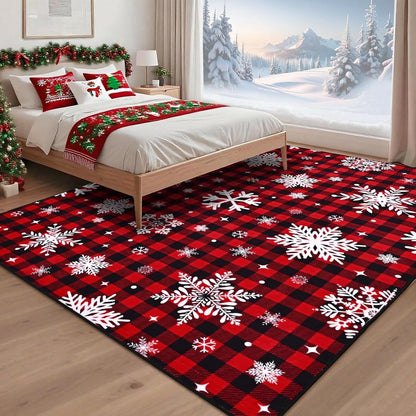 Bleum Cade 8'x10' Christmas Snowflake Area Rugs for Living Room, Washable Rugs for Bedroom Dinning Room,Red Buffalo Plaid Rug Ultra Soft Non Slip Durable Large Carpet Home Decor